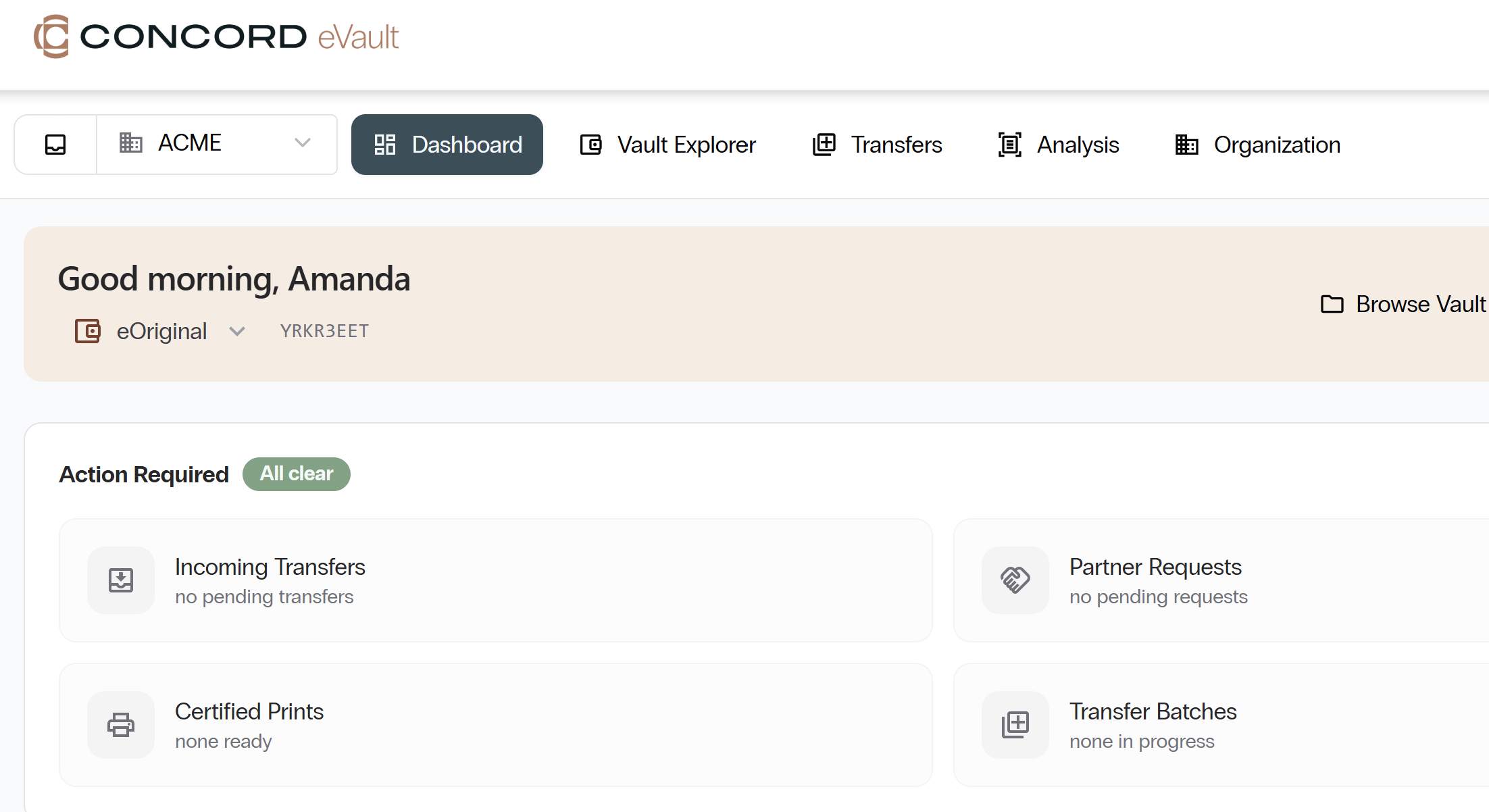 eVault homepage